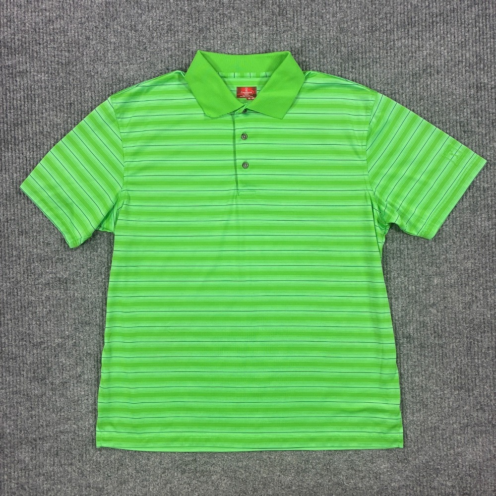 Champions Tour Mens Polo Shirt Size XL Green Striped Outdoor Short Sleeve